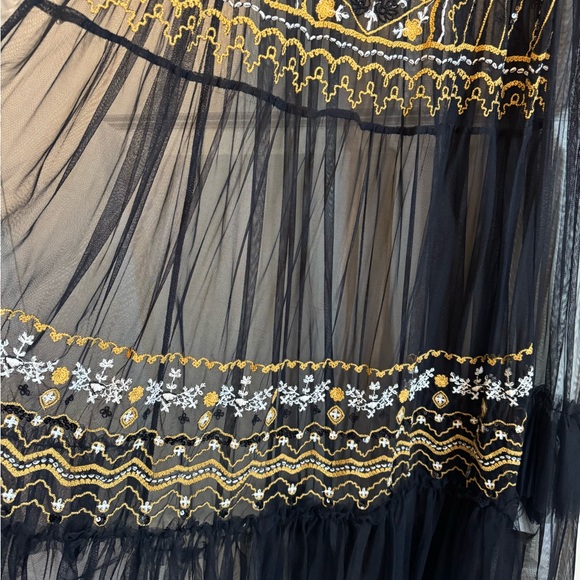 Free People Sabrina sheer Black and Gold Embroidered Midi Dress - Picture 4 of 8
